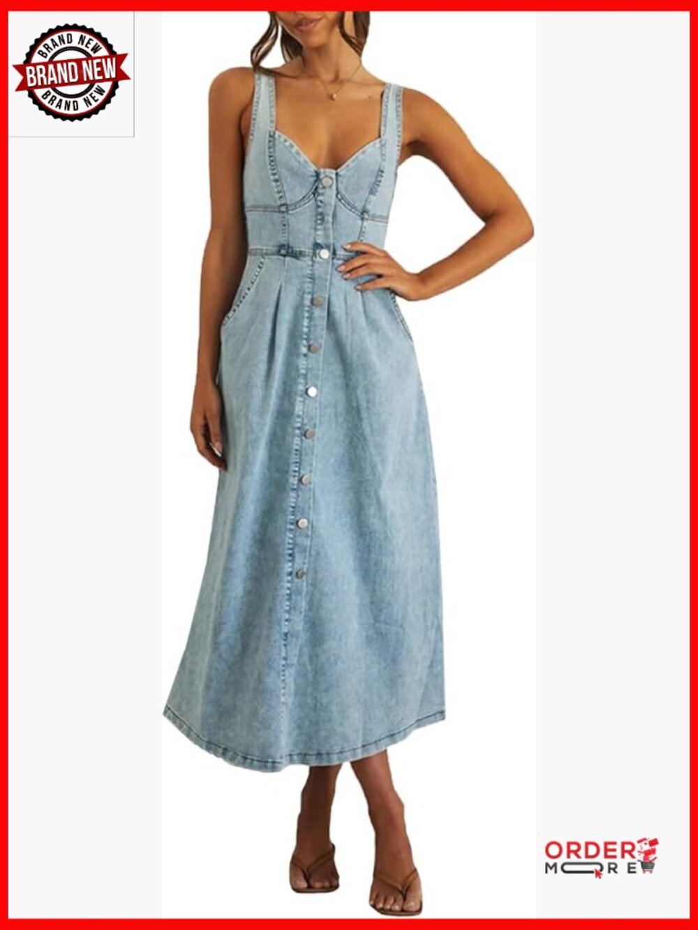 Sleeveless Halter Maxi Denim Dress Bodycon Formal Summer Strap - Picture 1 of 7